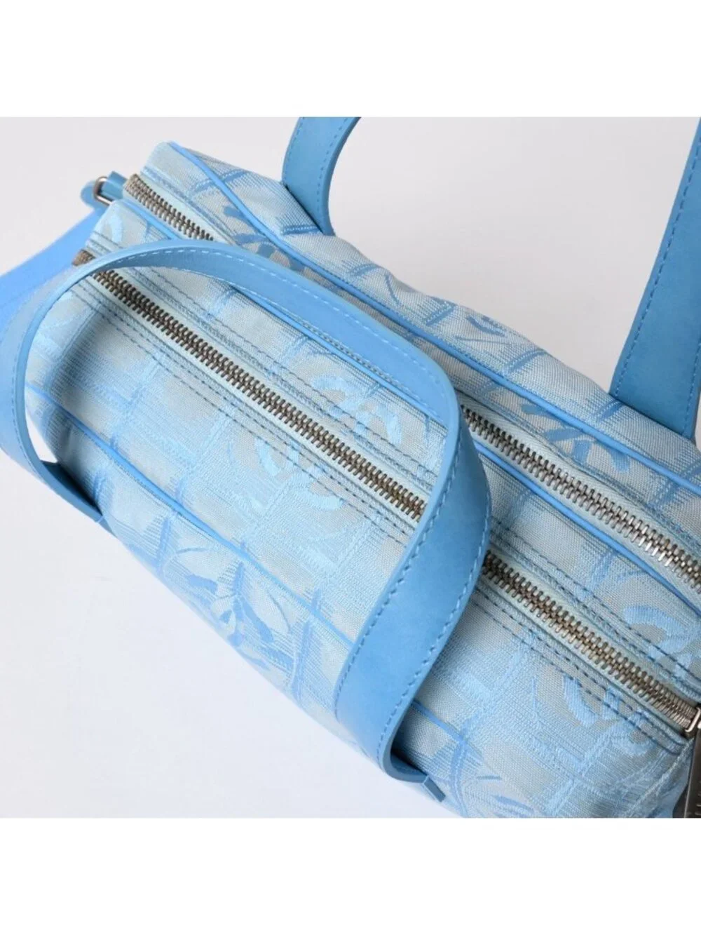 Chanel New Travel Line 2-Way Bag CC Logo Nylon Leather Blue